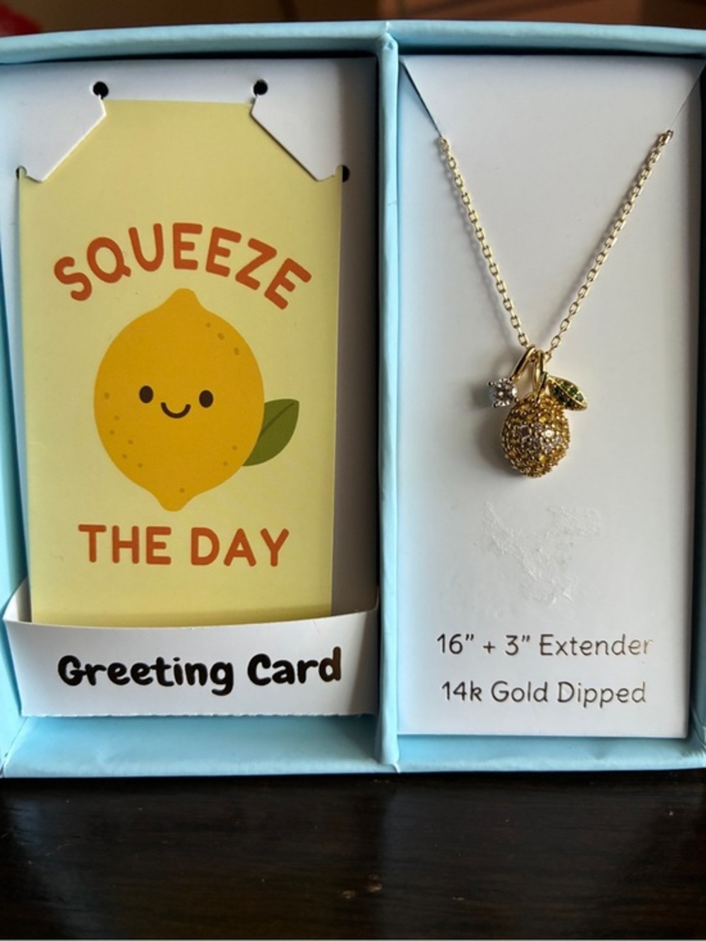 Gold Lemon Pendant Necklace - 14k Gold Dipped 16” adjustable